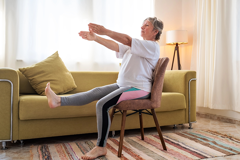 Senior caucasian woman doing yoga 